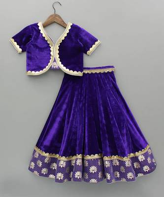 Purple embroidered velvet lehenga set 4