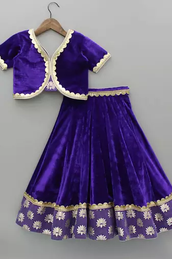 Purple embroidered velvet lehenga set