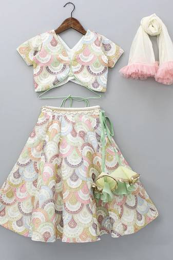 Multicolor embroidered cotton silk lehenga set