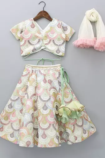 Multicolor embroidered cotton silk lehenga set