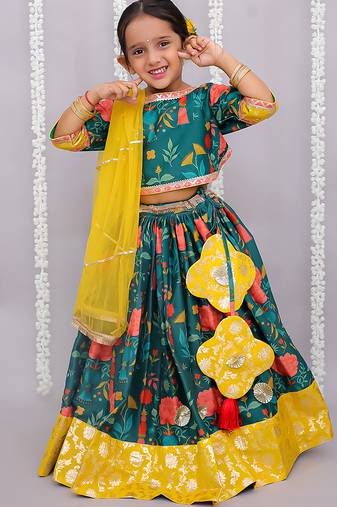 Multicolor printed cotton silk lehenga set