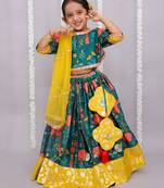 Multicolor printed cotton silk lehenga set