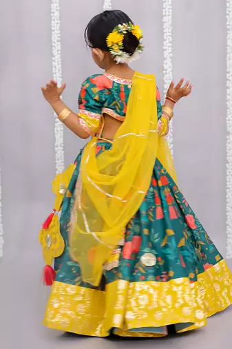 Multicolor printed cotton silk lehenga set
