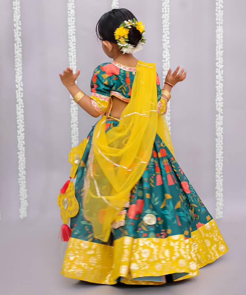 Multicolor printed cotton silk lehenga set