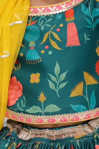 Multicolor printed cotton silk lehenga set