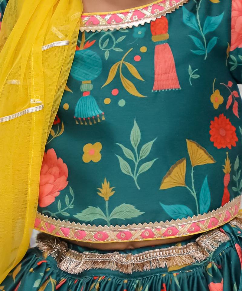 Multicolor printed cotton silk lehenga set