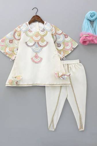 Multicolor embroidered cotton silk kurta set