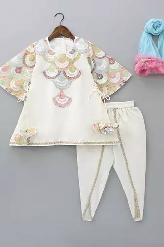 Multicolor embroidered cotton silk kurta set