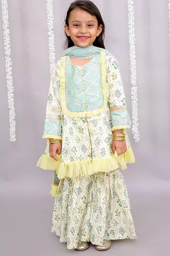 Multicolor printed cotton sharara set