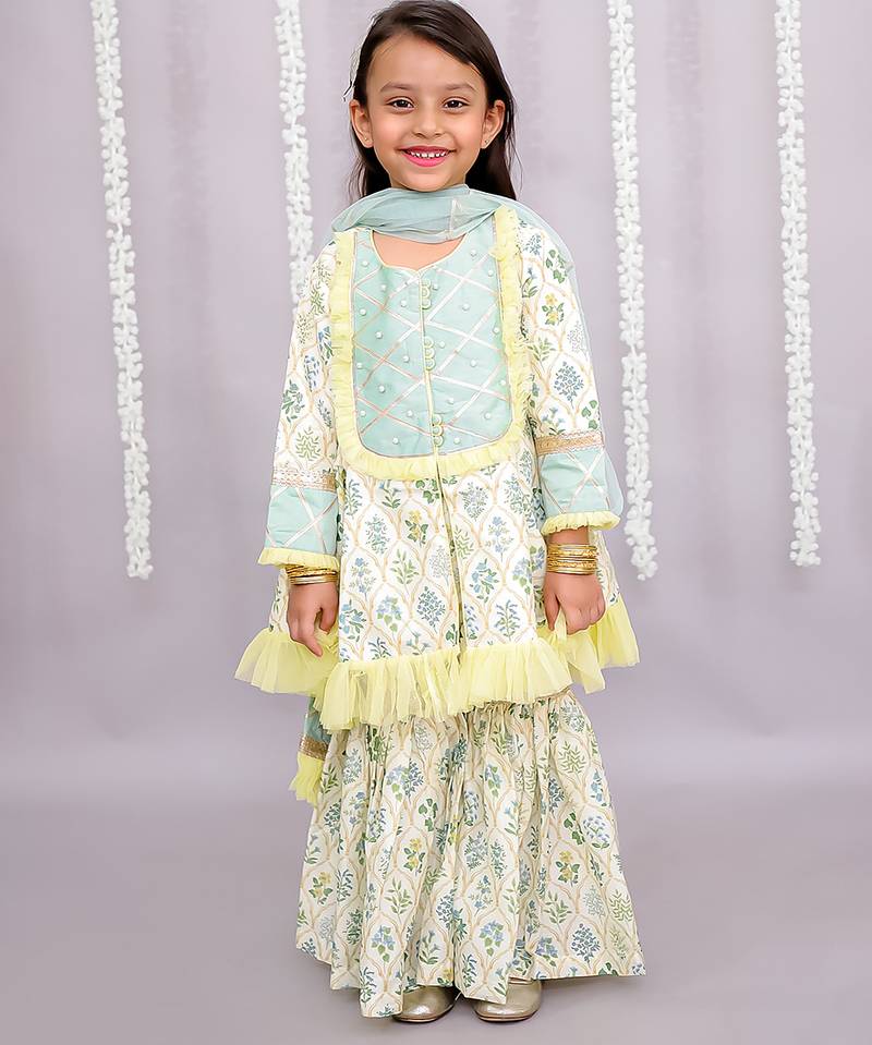 Multicolor printed cotton sharara set