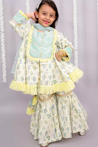 Multicolor printed cotton sharara set