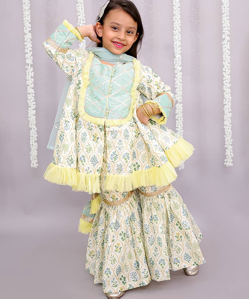 Multicolor printed cotton sharara set