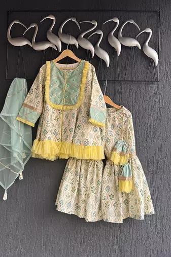 Multicolor printed cotton sharara set