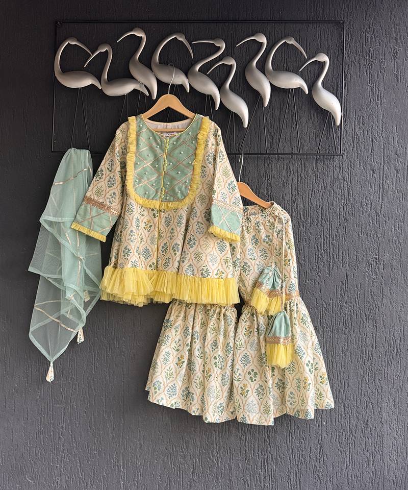 Multicolor printed cotton sharara set