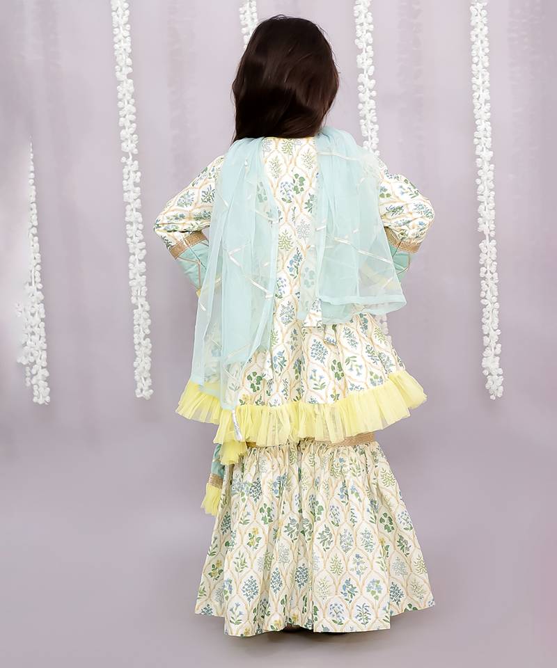 Multicolor printed cotton sharara set