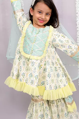 Multicolor printed cotton sharara set