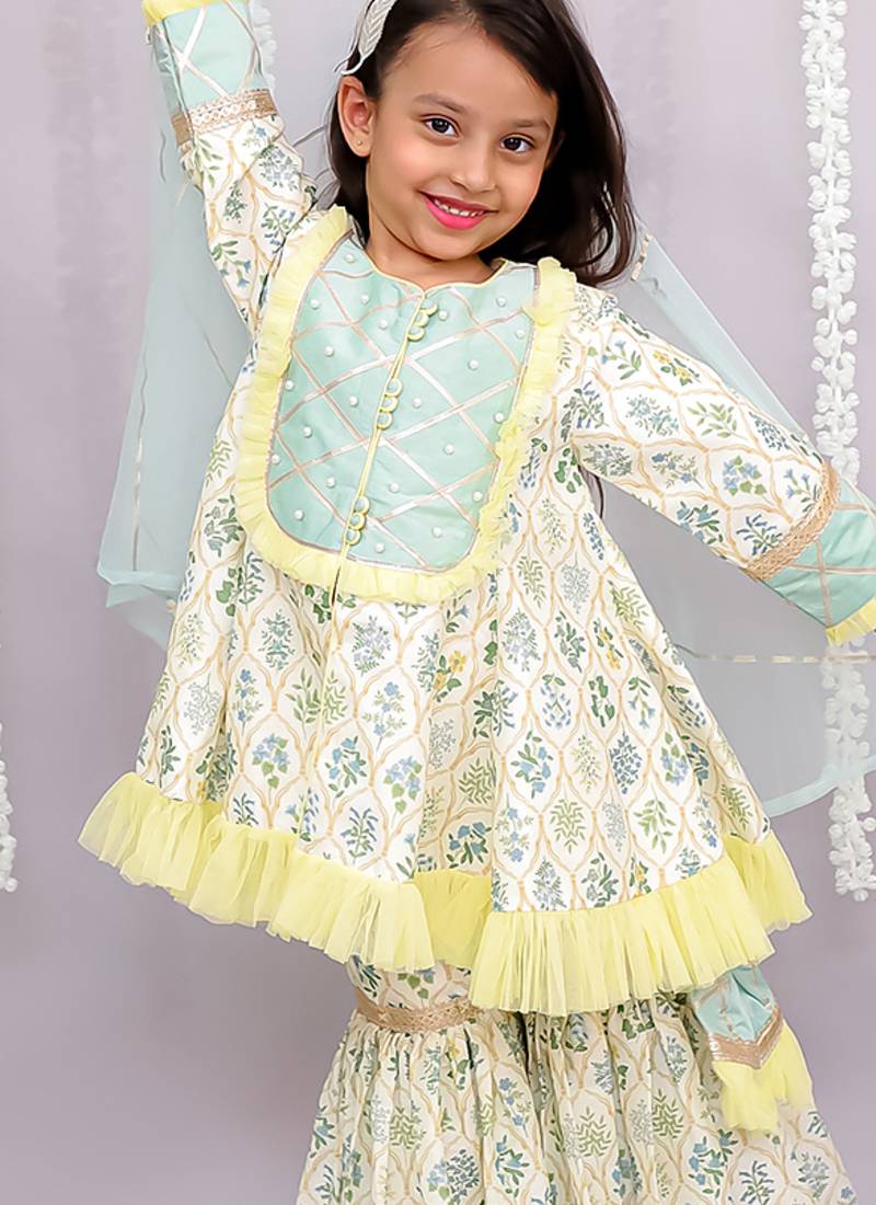 Multicolor printed cotton sharara set