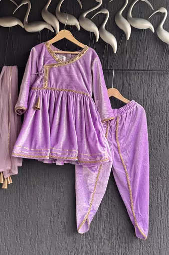 Purple velvet kurta set