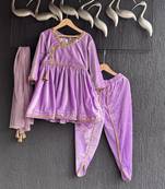 Purple velvet kurta set