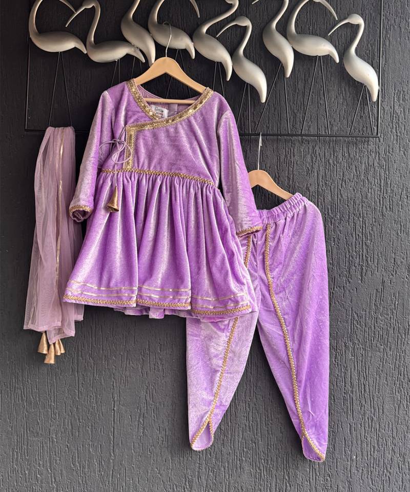 Purple velvet kurta set