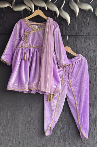 Purple velvet kurta set