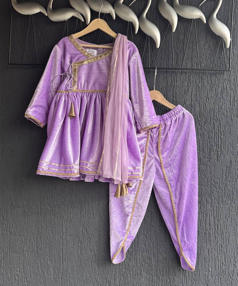 Purple velvet kurta set