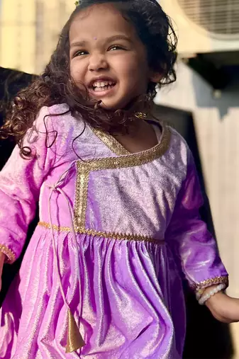 Purple velvet kurta set