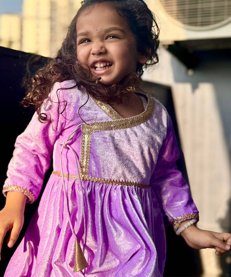 Purple velvet kurta set