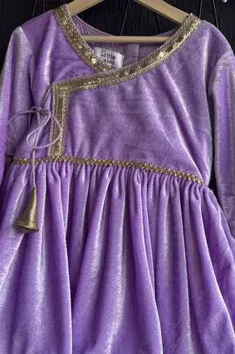 Purple velvet kurta set