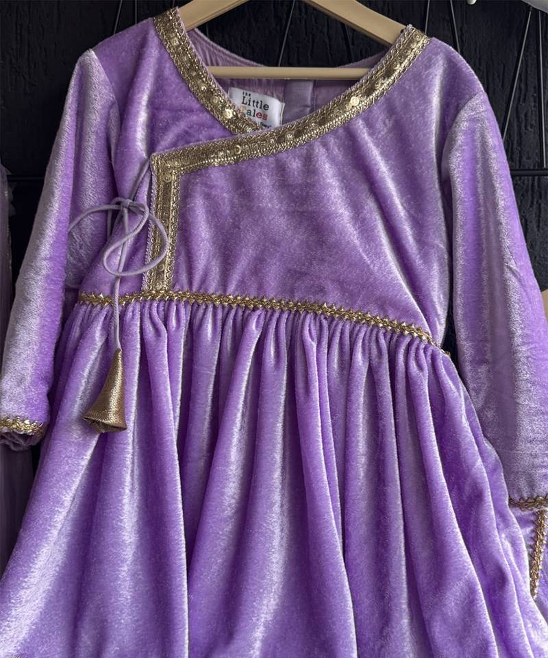 Purple velvet kurta set