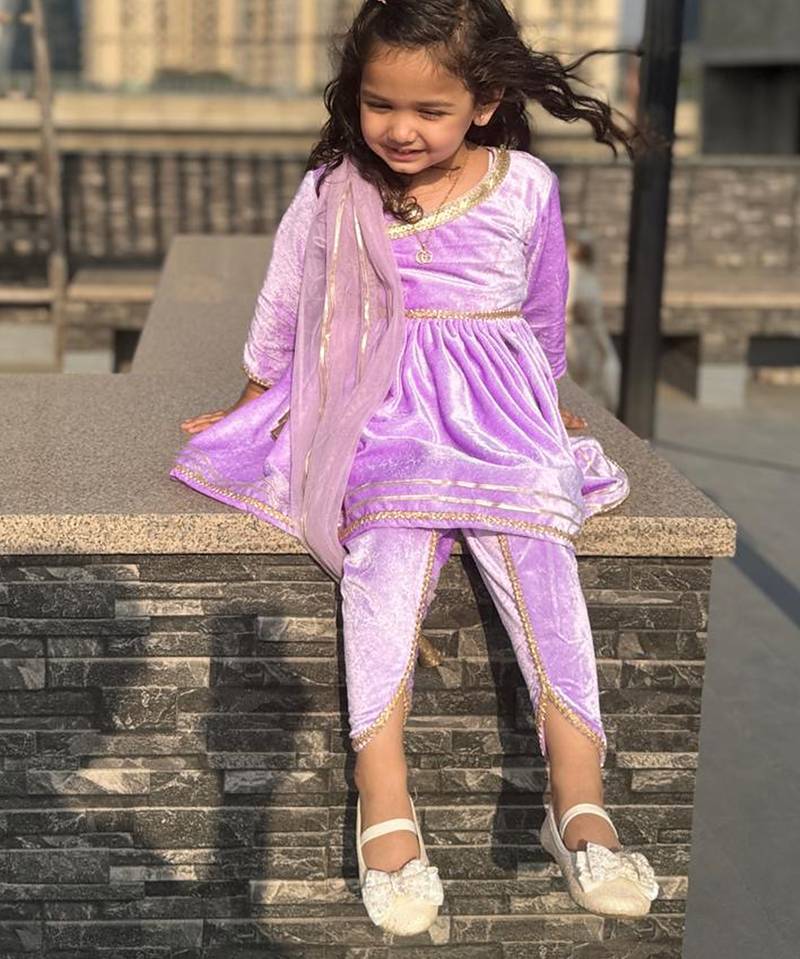 Purple velvet kurta set