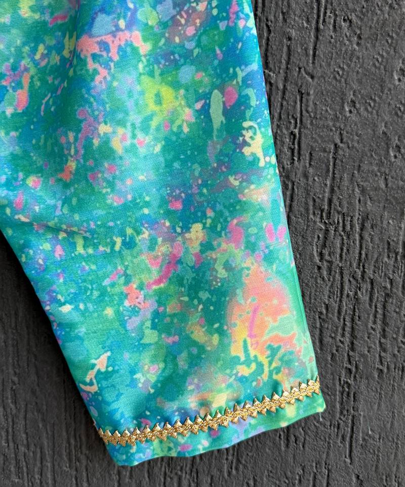 Blue printed cotton silk kurta set