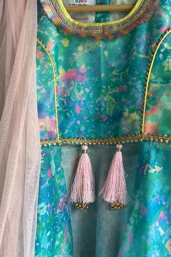 Blue printed cotton silk kurta set