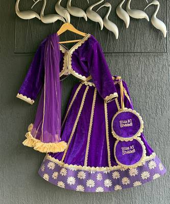 Purple embroidered velvet lehenga set 1