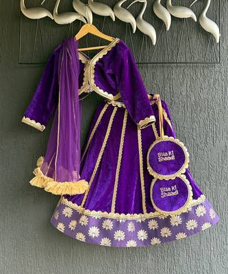 Purple embroidered velvet lehenga set 2