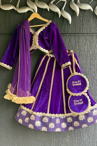Purple embroidered velvet lehenga set