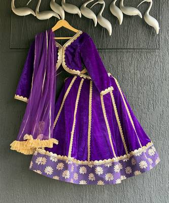 Purple embroidered velvet lehenga set 3
