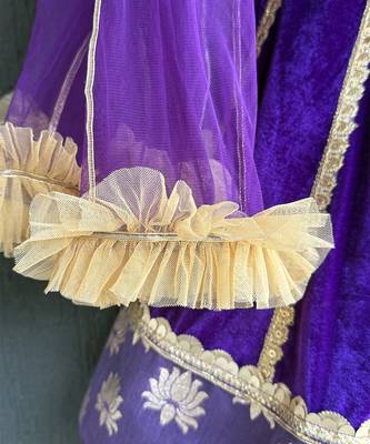 Purple embroidered velvet lehenga set 5