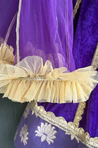 Purple embroidered velvet lehenga set