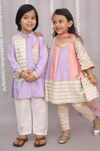 Multicolor embroidered cotton silk Kurta set