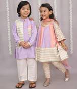 Girls Multicolor embroidered cotton silk Kurta set