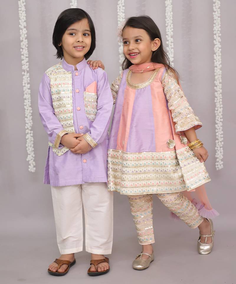 Multicolor embroidered cotton silk Kurta set