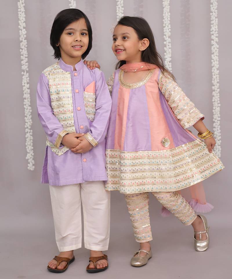 Multicolor embroidered cotton silk Kurta set