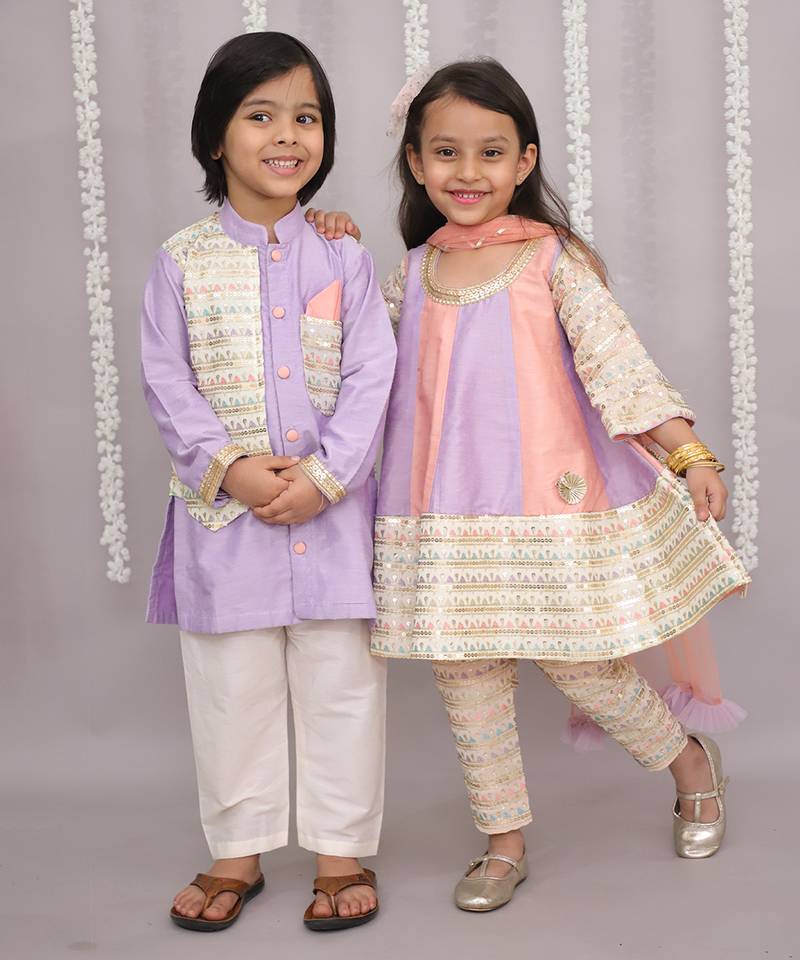 Multicolor embroidered cotton silk Kurta set