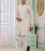 Cream banarasi jacquard semi indo for men