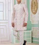 Pink banarasi jacquard semi indo for men