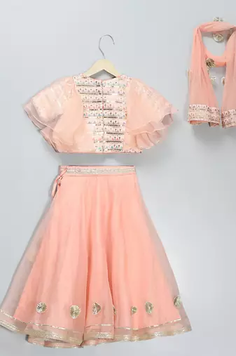 Peach embroidered georgette lehenga set
