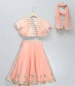 Peach embroidered georgette lehenga set