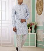 Blue banarasi jacquard semi indo for men
