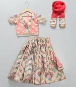 Peach printed chanderi lehenga set
